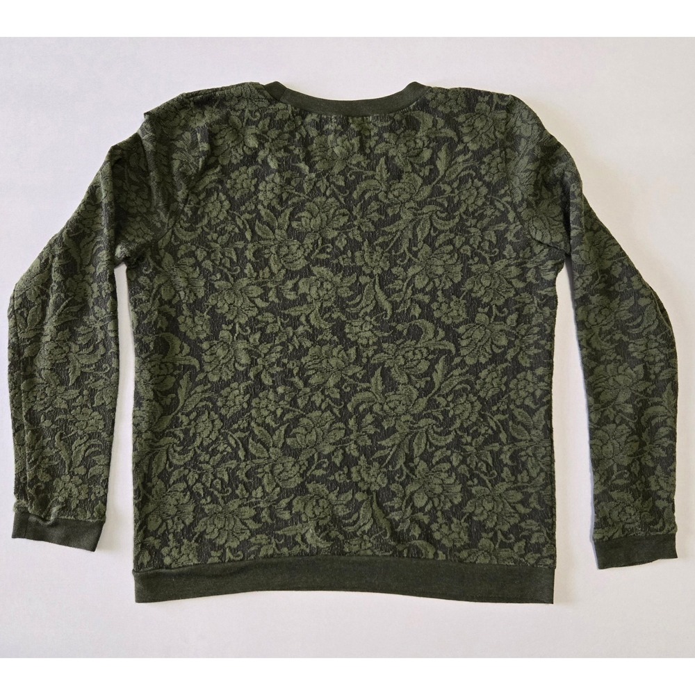 Forever 21 Floral Damask Women Medium‎ Olive Green Jacquard Lightweight Knit Top
